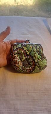 Vera Bradley Quilted Coin Purse Kiss Lock Wallet Green Paisley Floral Small Chan